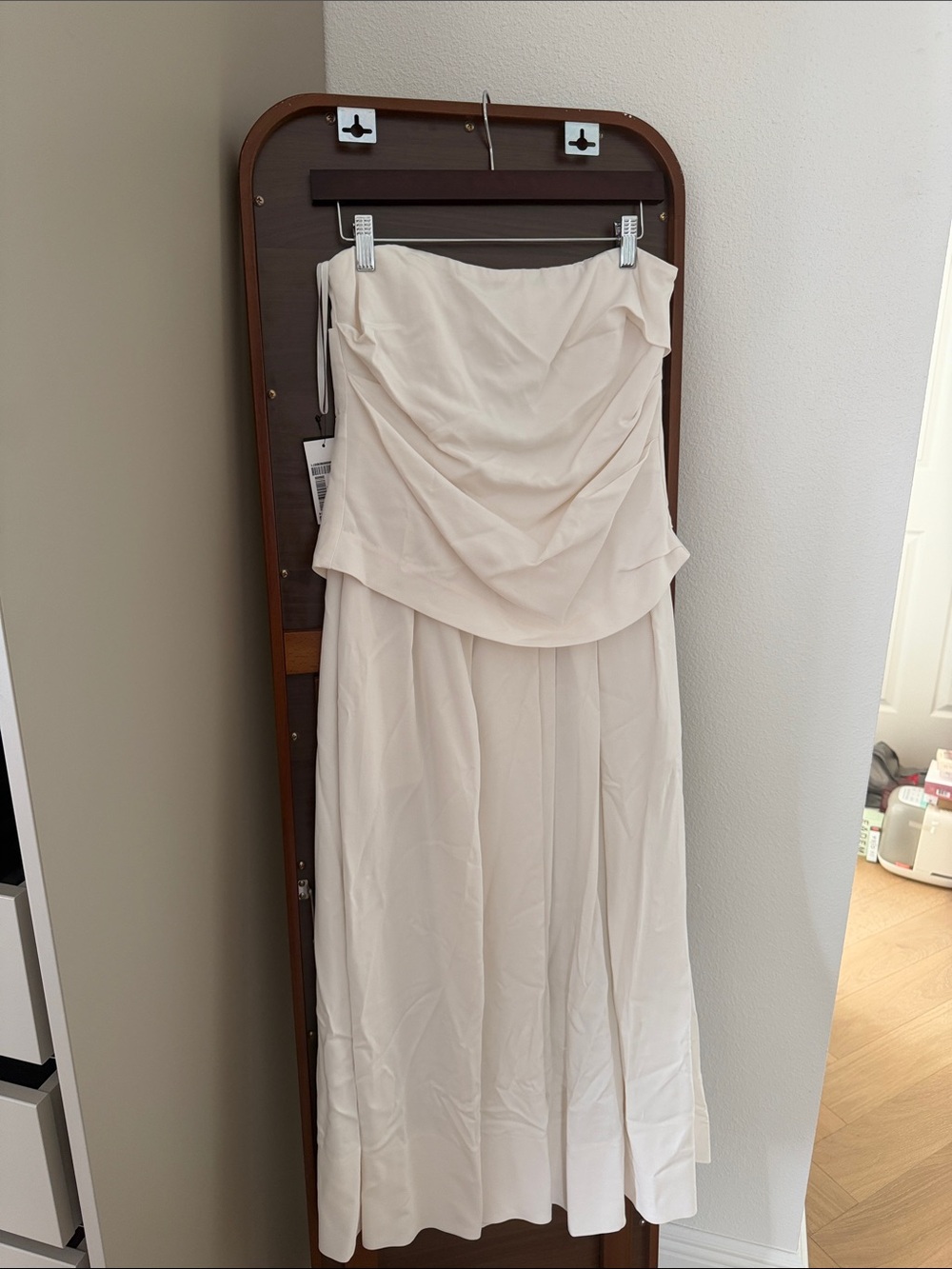 CO Strapless Cream Strapless Gown with Draped Bodice